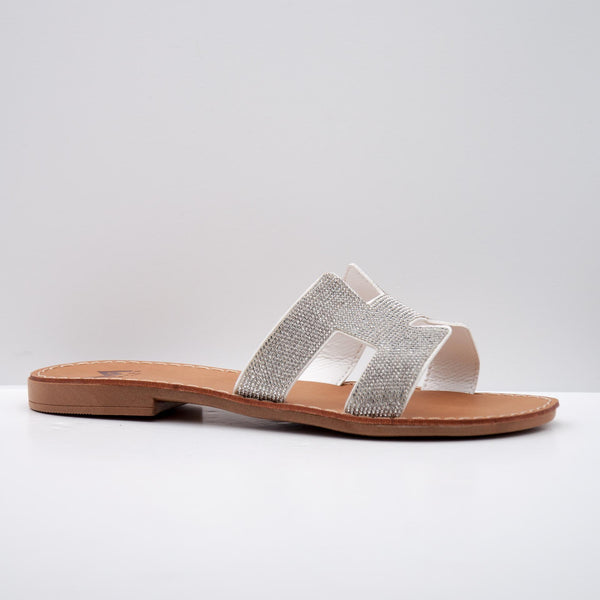 Silver Textured Slide Sandals