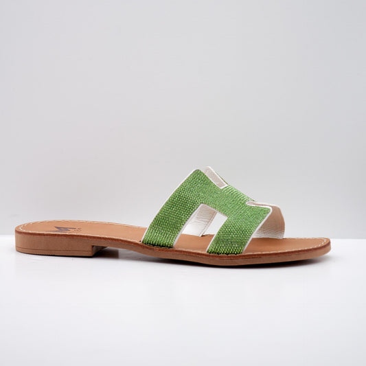 Beige Textured Slide Sandals with Cutout Design