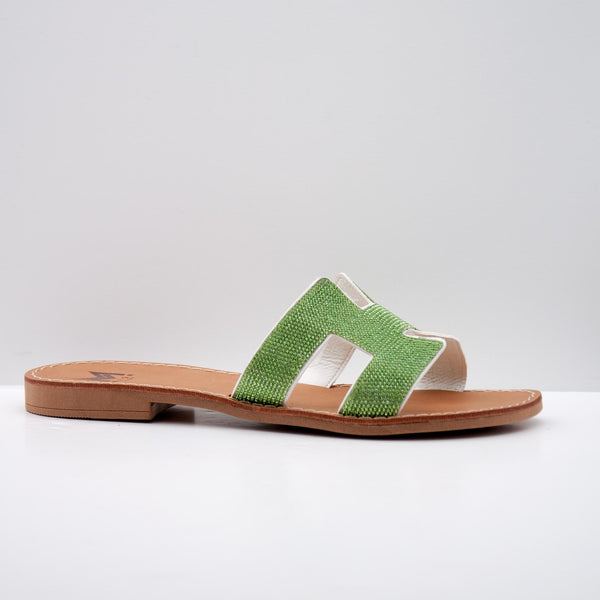 Beige Textured Slide Sandals with Cutout Design