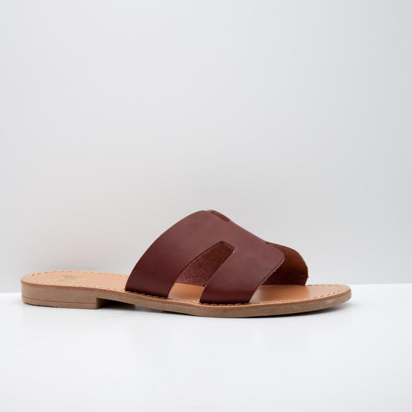 Brown Leather Slide Sandal