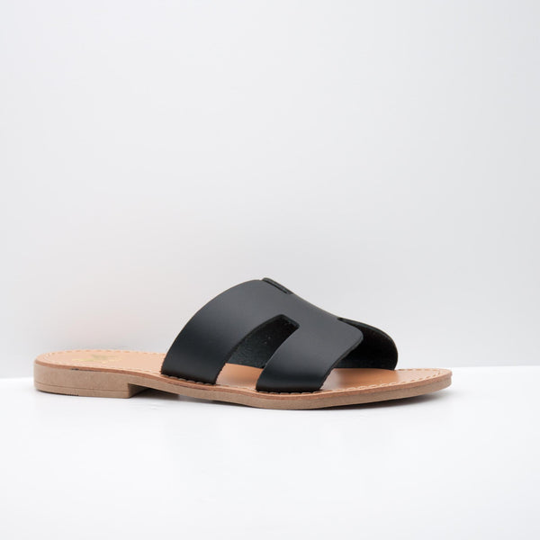 Black Minimalist Slip-On Sandal with Wide Straps