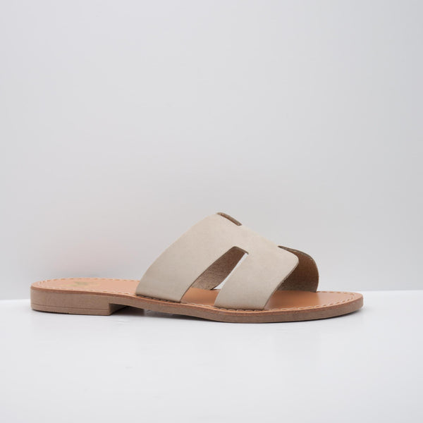 Beige Textured Slide Sandals with Cut-Out Detail