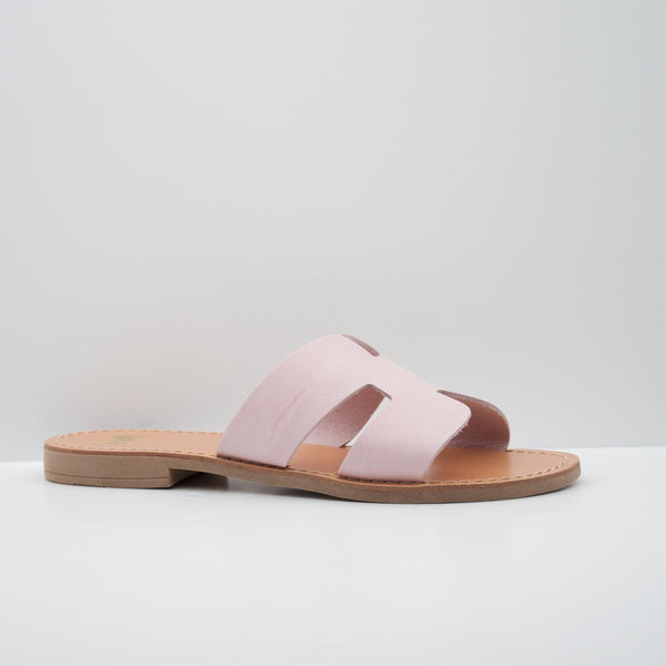 Pink Leather Slide Sandals with Open Toe