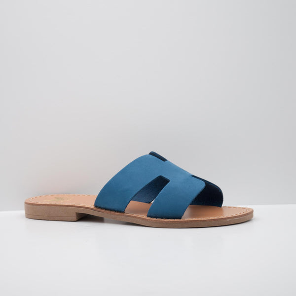 Blue Suede Slide Sandals with Cut-Out Design