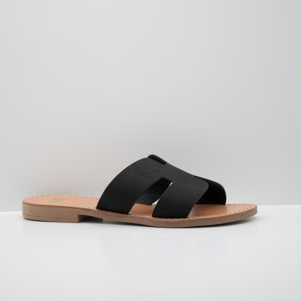Black Simple Slide Sandal with Cutout Design