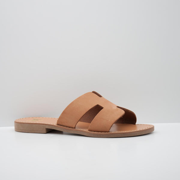 Tan Slide Sandals with Cut-Out Design