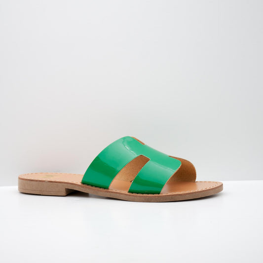 Green Patent Slide Sandal with Cutout Design