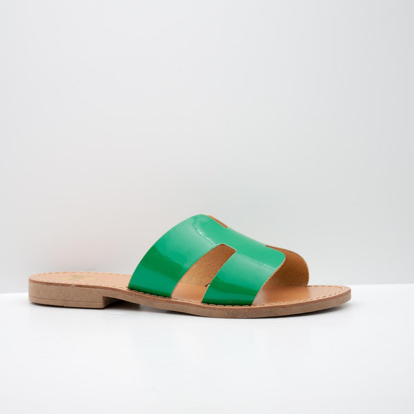 Green Patent Slide Sandal with Cutout Design