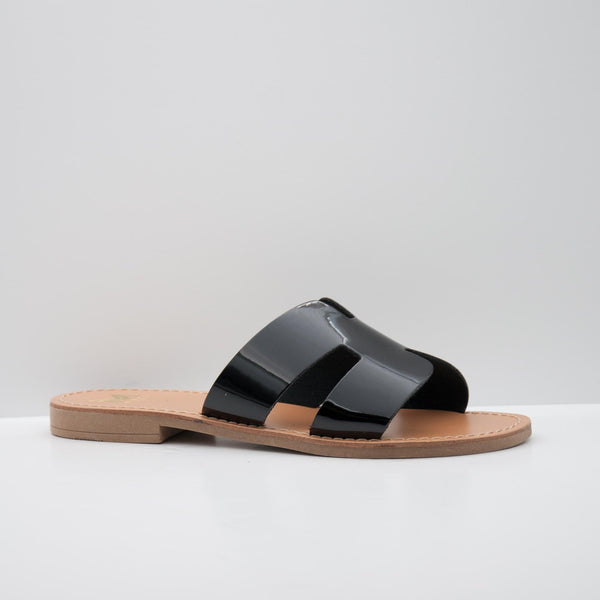 Black Glossy Slide Sandals with Open Toe