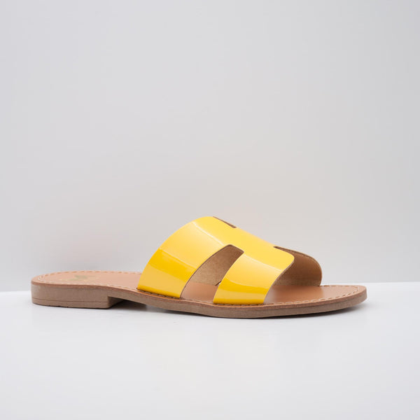 Yellow Glossy Slide Sandals with Open-Toe Design