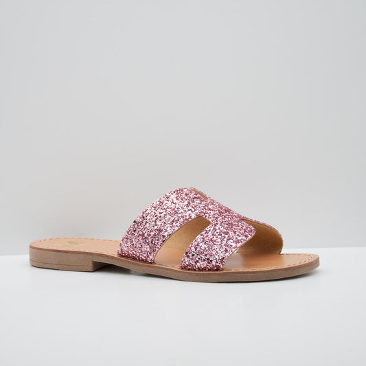 Pink Glitter Slide Sandals with Open Toe