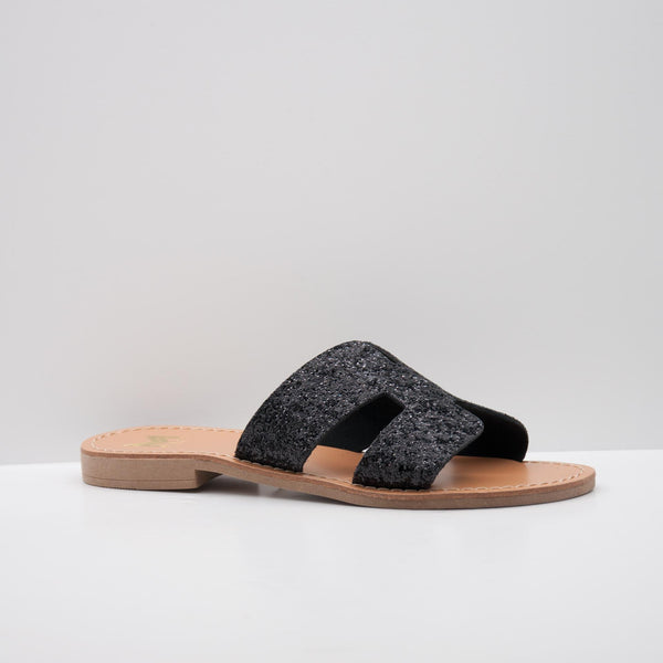 Black Textured Sandals with Open Toe Design