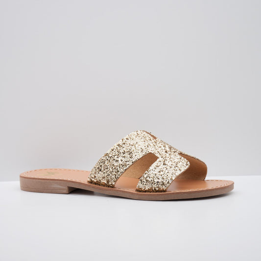 Gold Glitter Sandal with Open Toe Design
