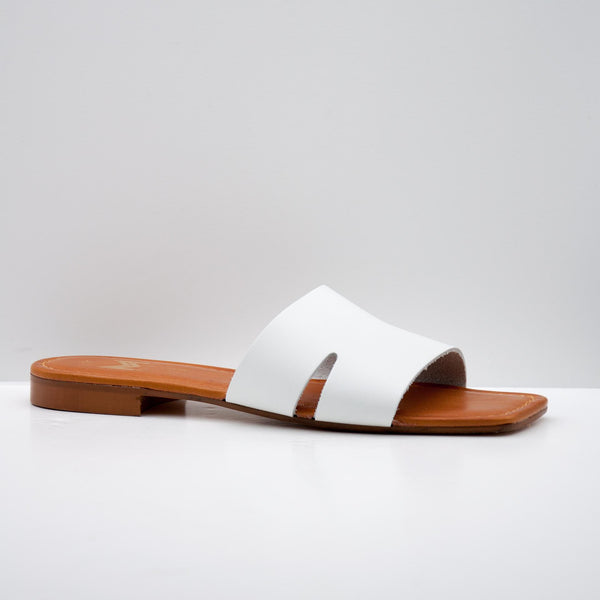 White Slide Sandal with Cutout Strap
