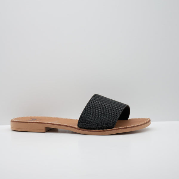 Black Textured Slide Sandals with Open Toe