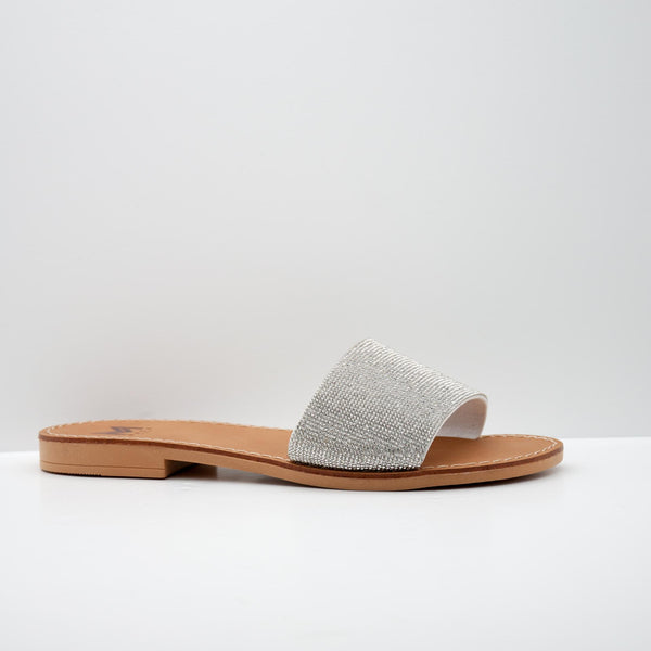 Silver Textured Slide Sandals