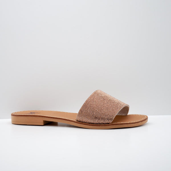 Neutral Fabric Slide Sandals with Open Toe Design