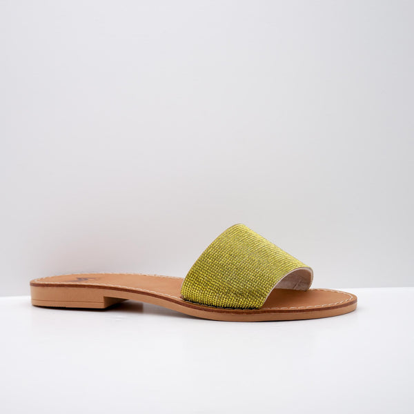 Yellow Textured Slide Sandal with Flat Sole