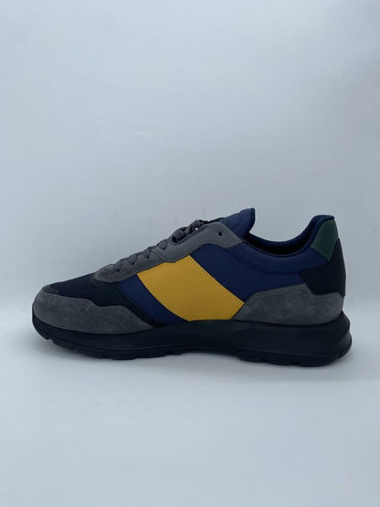 Blue Yellow Suede Sneakers with Logo Accent