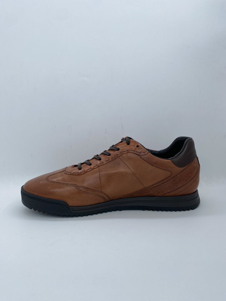 Brown Leather Sneaker with Embossed Logo