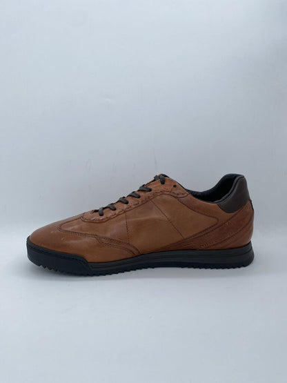Brown Leather Sneaker with Embossed Logo