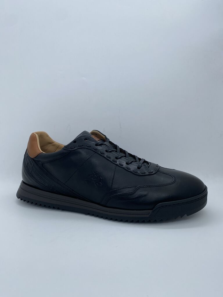 Black Leather Sneakers with Textured Detailing
