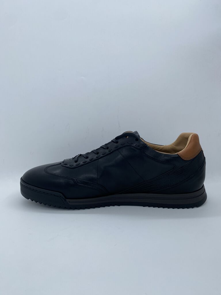 Black Leather Sneakers with Textured Detailing