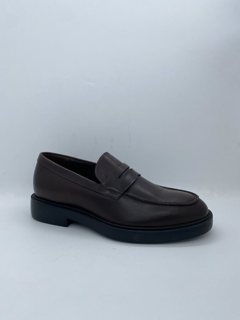 Brown Leather Penny Loafers with Low Heel