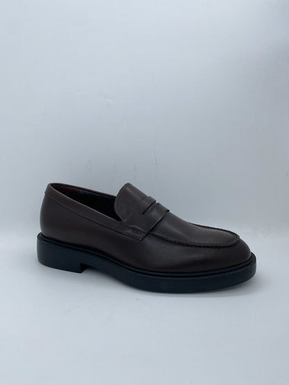 Brown Leather Penny Loafers with Low Heel