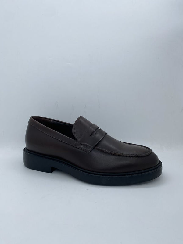 Brown Leather Penny Loafers with Low Heel