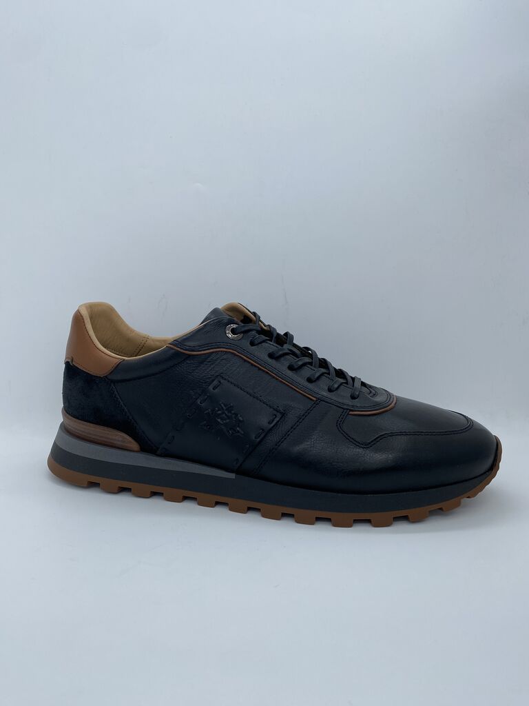 Black Leather Sneakers with Contrast Trim