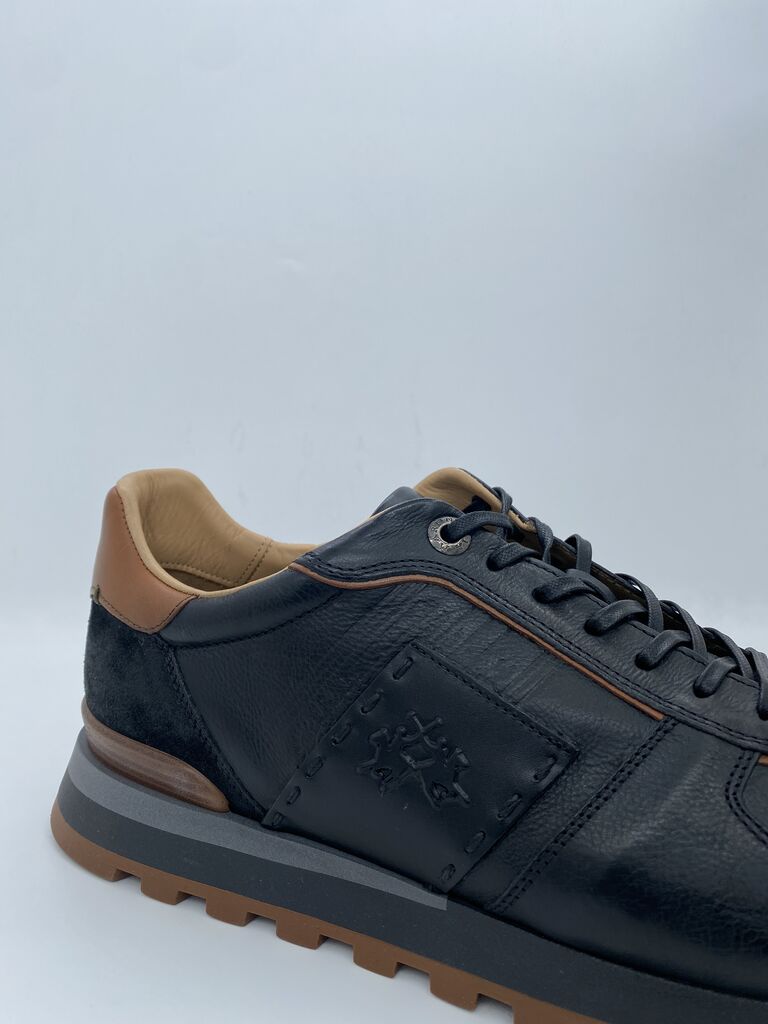 Black Leather Sneakers with Contrast Trim