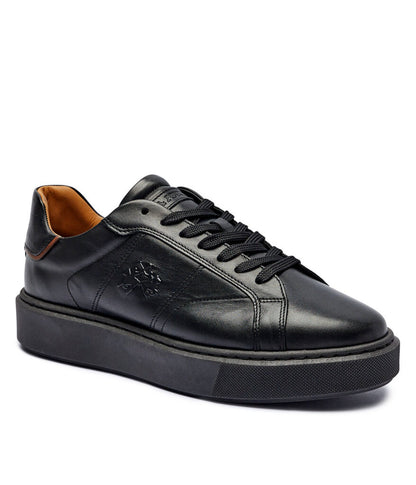Black Leather Platform Sneakers with Embossed Detail