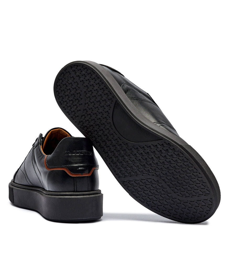 Black Leather Platform Sneakers with Embossed Detail