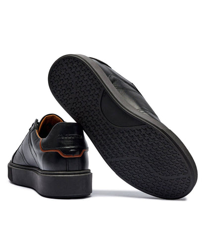 Black Leather Platform Sneakers with Embossed Detail
