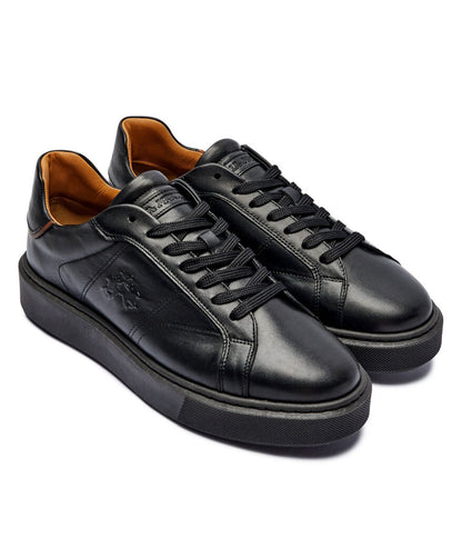 Black Leather Platform Sneakers with Embossed Detail