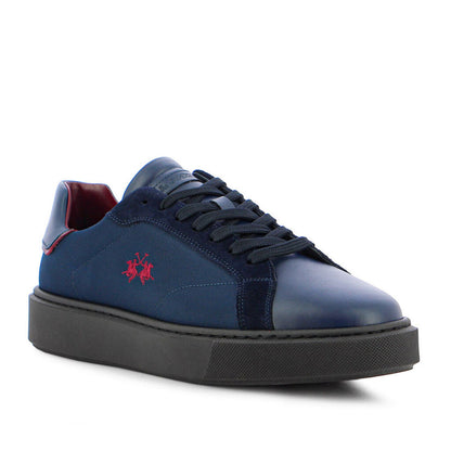 Navy Blue Canvas Sneakers with Red Embroidery