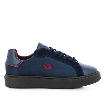 Navy Blue Canvas Sneakers with Red Embroidery