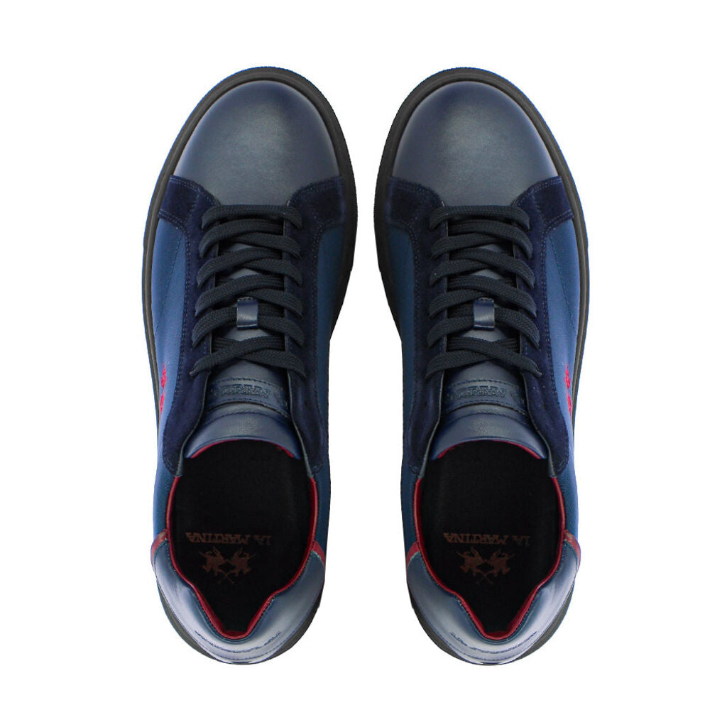 Navy Blue Canvas Sneakers with Red Embroidery