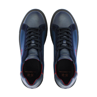 Navy Blue Canvas Sneakers with Red Embroidery