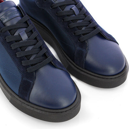 Navy Blue Canvas Sneakers with Red Embroidery