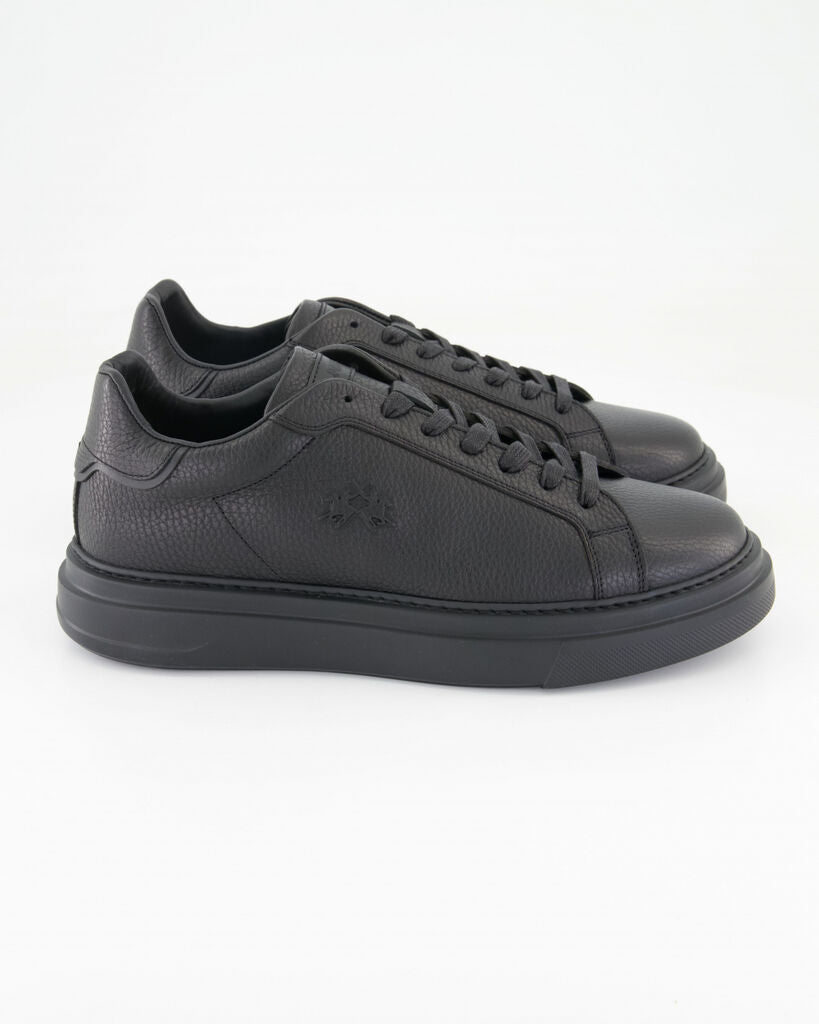 Black Textured Sneakers with Lace-Up Design