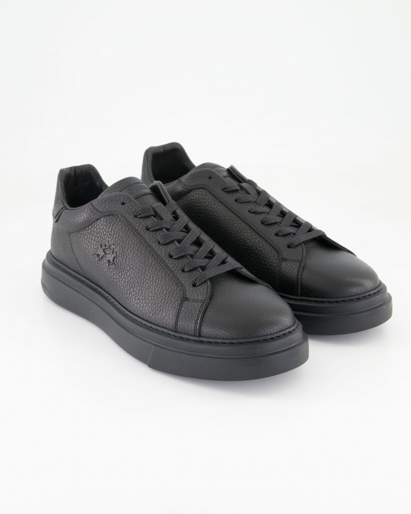 Black Textured Sneakers with Lace-Up Design