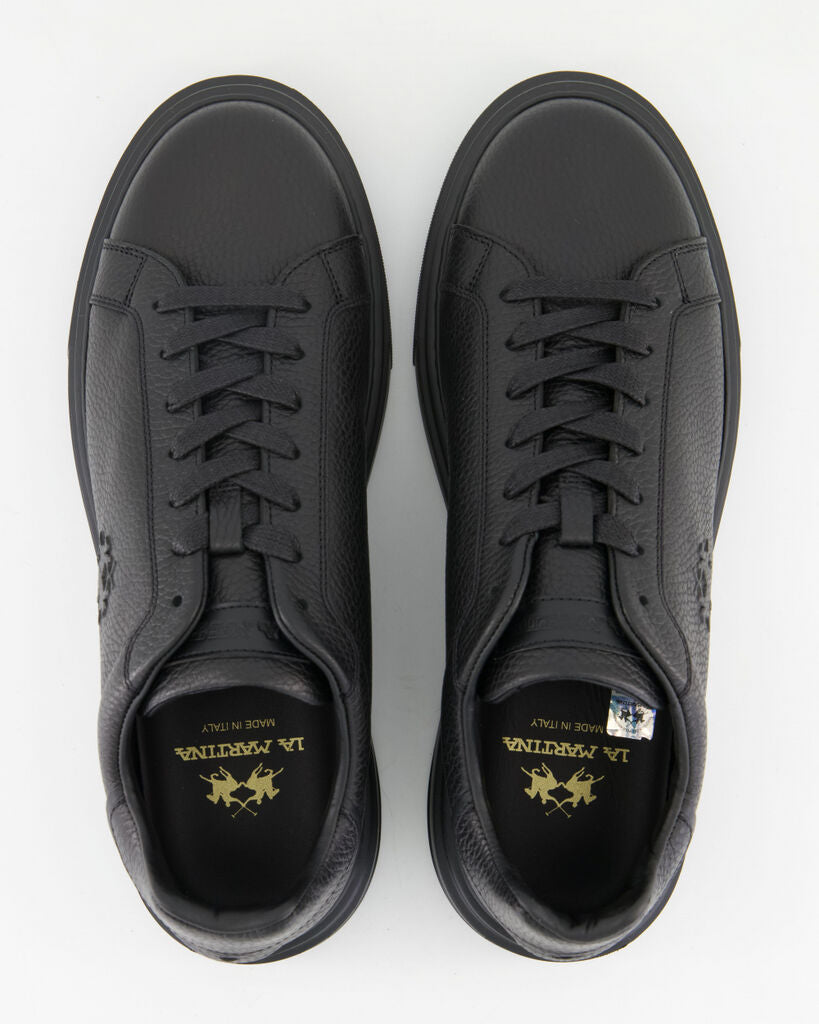 Black Textured Sneakers with Lace-Up Design