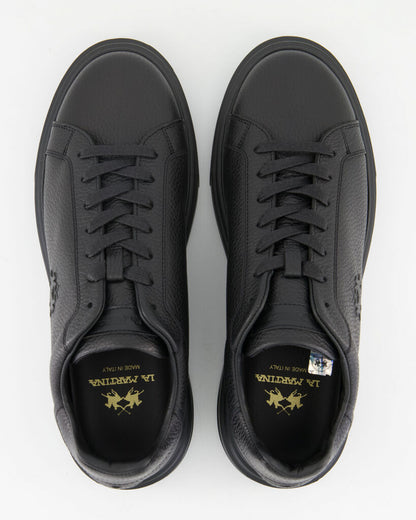 Black Textured Sneakers with Lace-Up Design