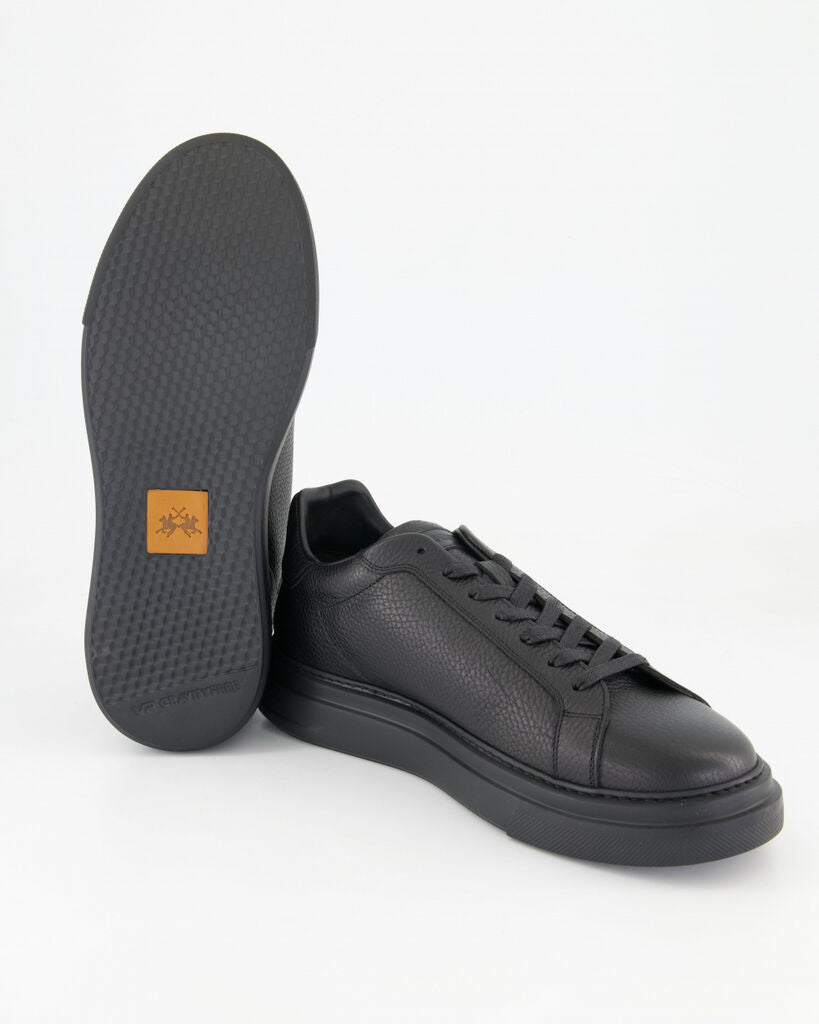 Black Textured Sneakers with Lace-Up Design