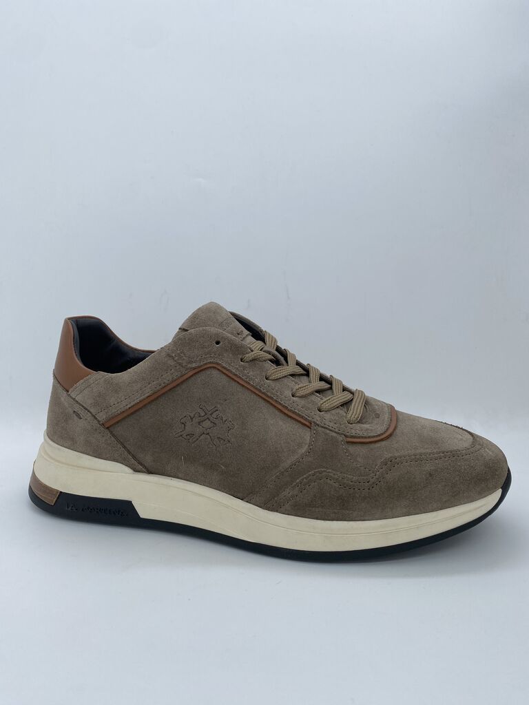 Taupe Suede Sneakers with Leather Accents