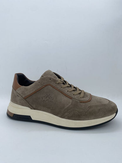 Taupe Suede Sneakers with Leather Accents