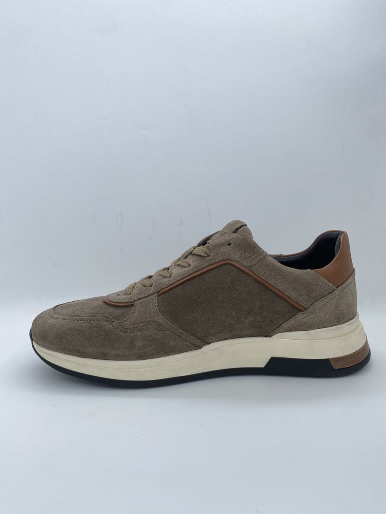 Taupe Suede Sneakers with Leather Accents