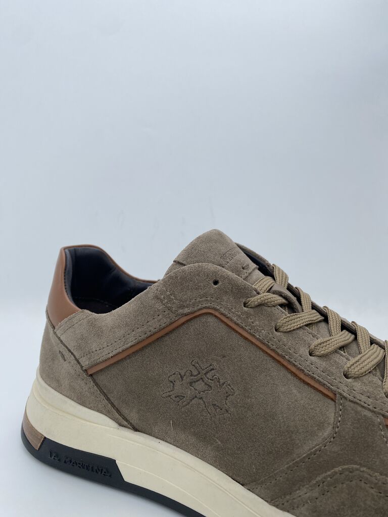 Taupe Suede Sneakers with Leather Accents